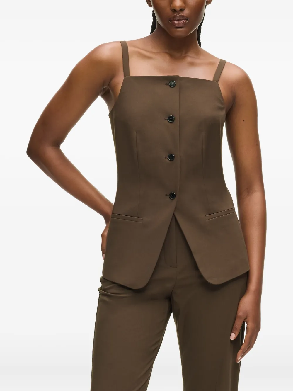 Karl Lagerfeld Square-neck Waistcoat In Brown