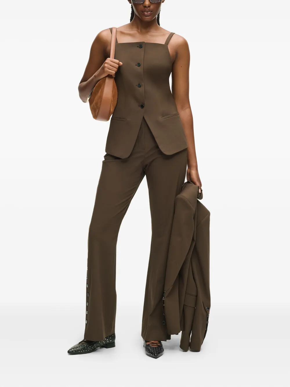 Karl Lagerfeld Square-neck Waistcoat In Brown