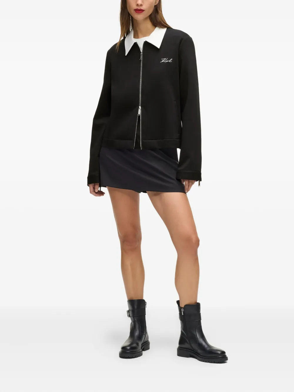 Karl Lagerfeld Jack met rits en kraag Zwart