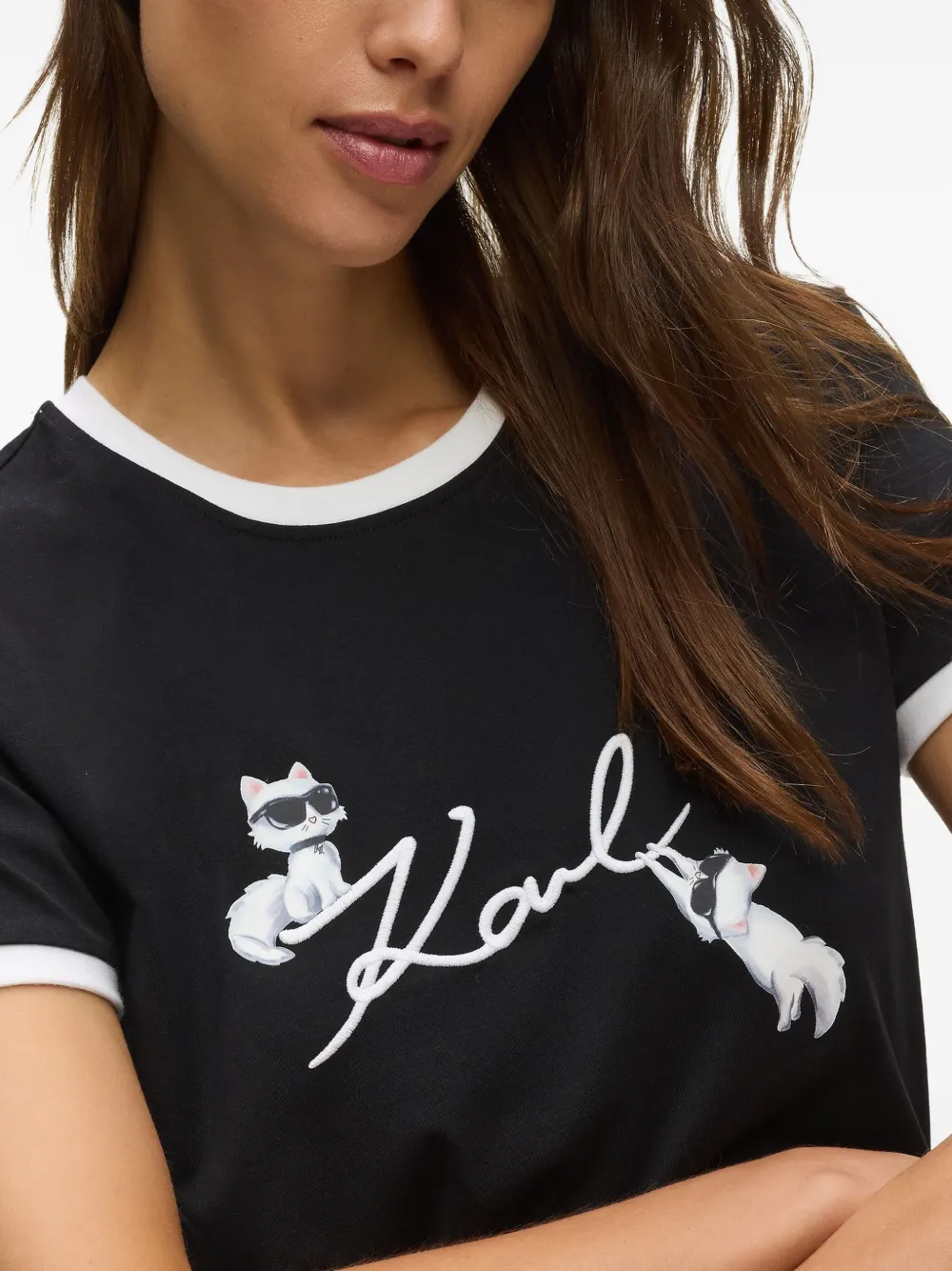Karl Lagerfeld Ikon Choupette Signature T-shirt In Black