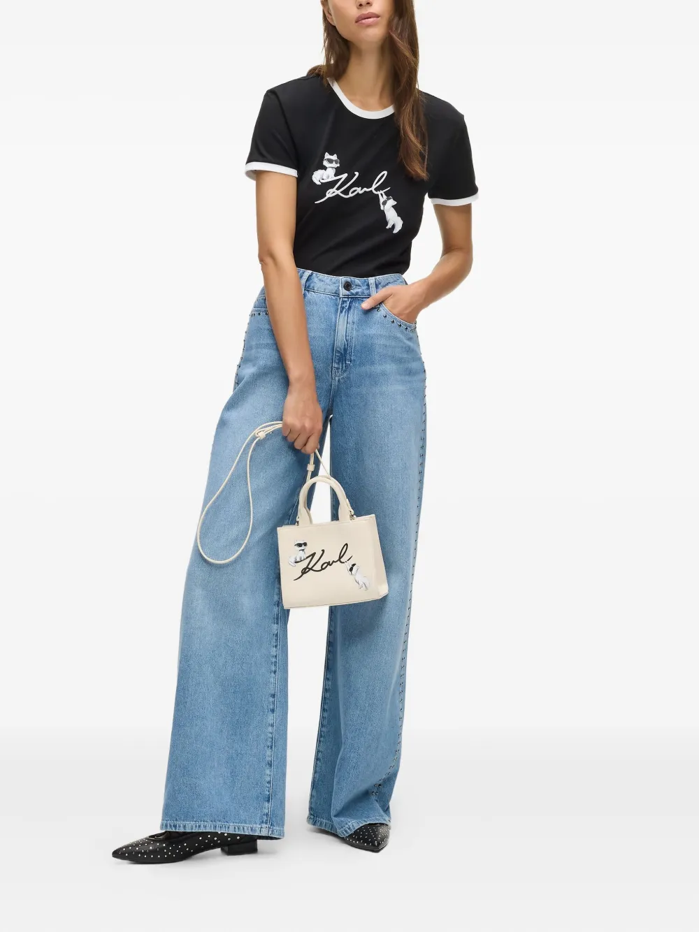 Karl Lagerfeld Ikon Choupette Signature T-shirt In Black