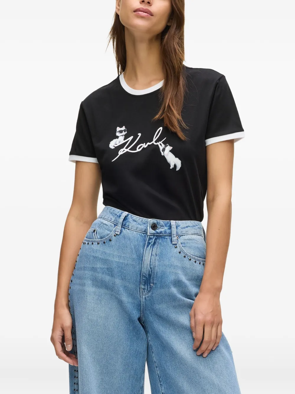 Karl Lagerfeld Ikon Choupette Signature T-shirt In Black