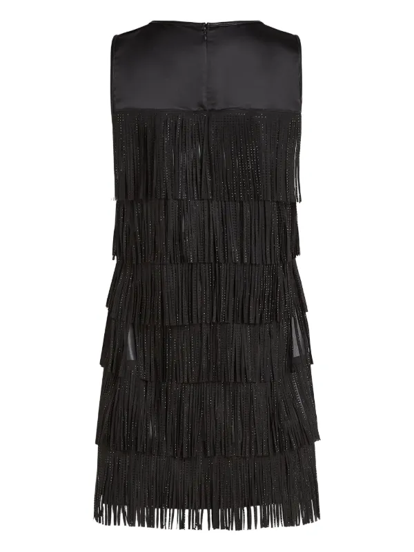 Karl Lagerfeld Mini Fringe Leather Dress | Black