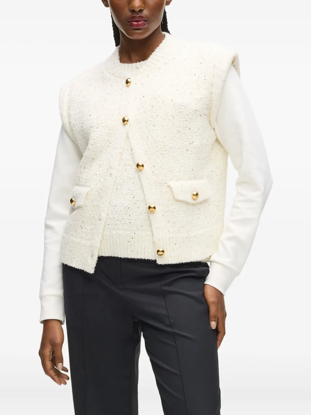 Karl Lagerfeld Bouclé vest met knopen Beige