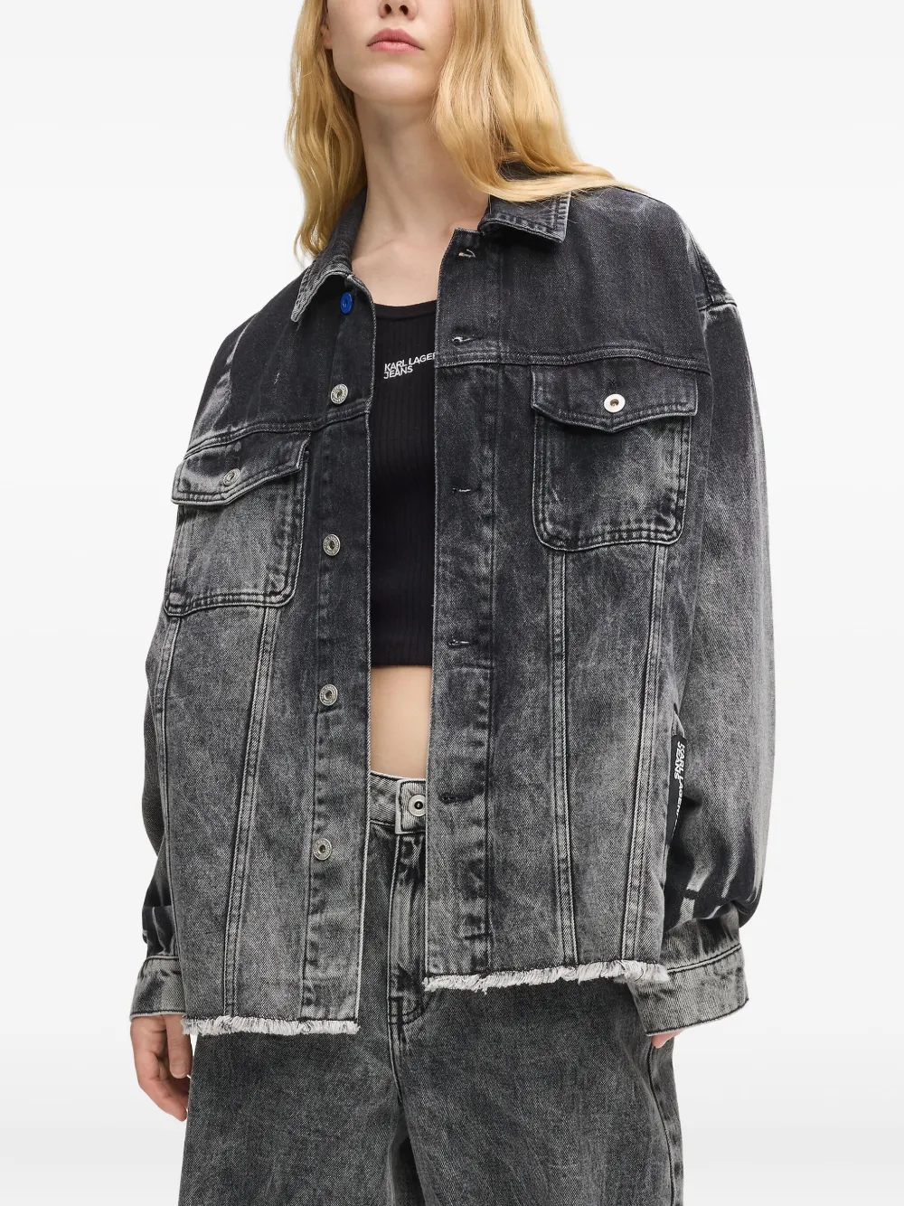 Karl Lagerfeld Jeans Gebleekt denim jack met franje Grijs