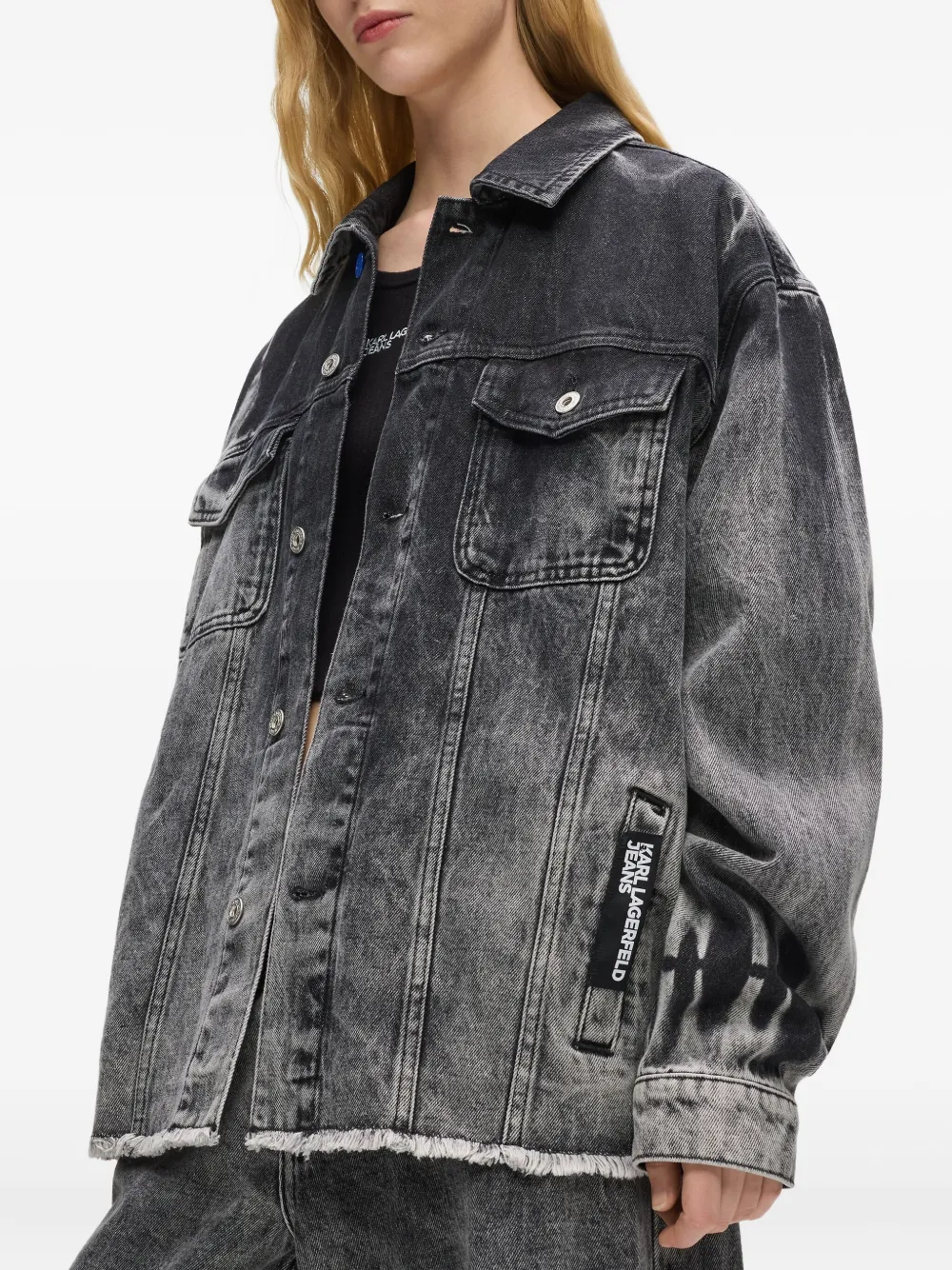 Karl Lagerfeld Jeans Gebleekt denim jack met franje Grijs