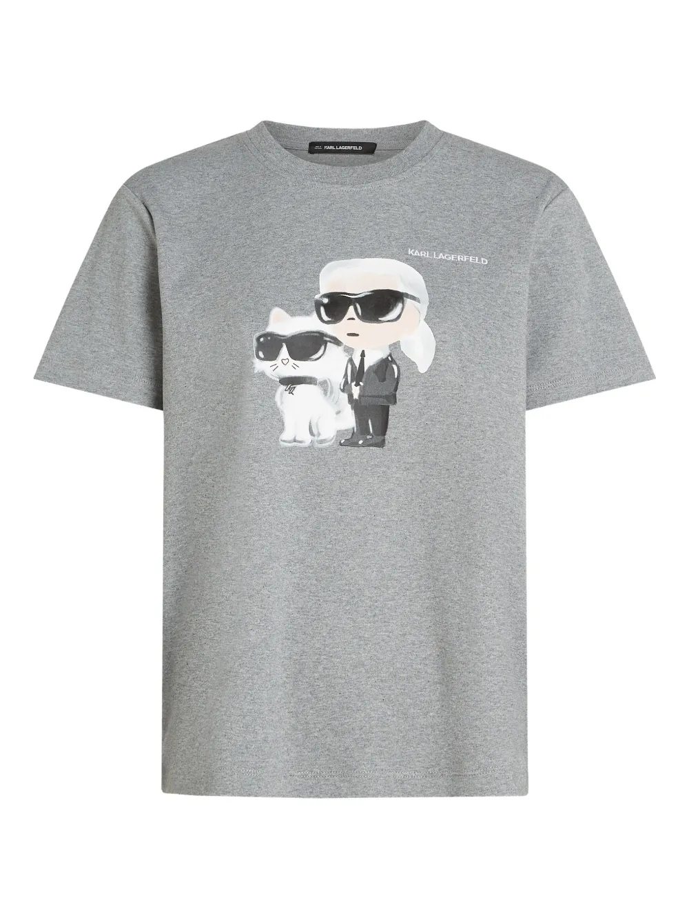 Karl Lagerfeld Ikon Karl & Choupette Aquarelle Graphic T-shirt In Gray