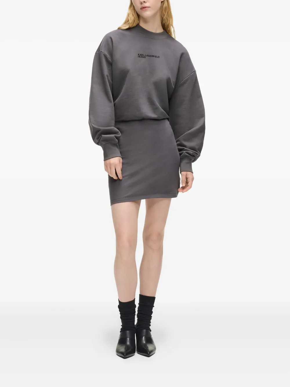 Karl Lagerfeld Jeans Logo-detail Cotton Mini Dress In Gray