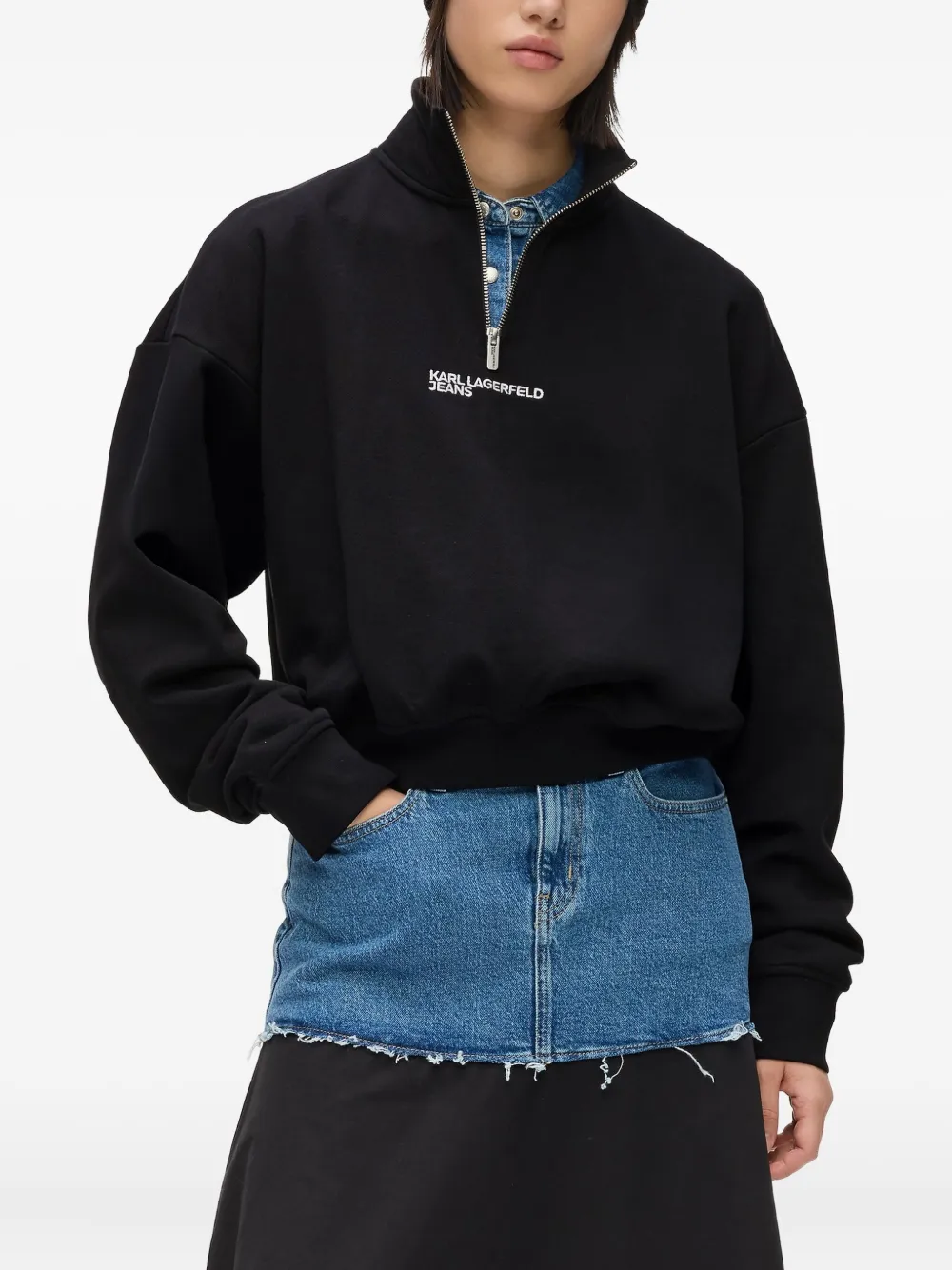 Karl Lagerfeld Jeans Half-zip Logo-embroidered Sweatshirt In Black
