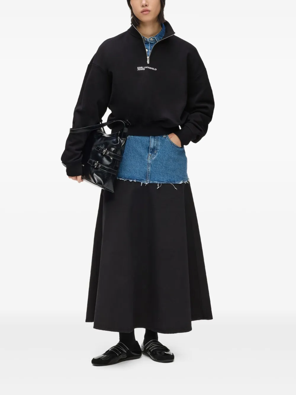 Karl Lagerfeld Jeans Half-zip Logo-embroidered Sweatshirt In Black