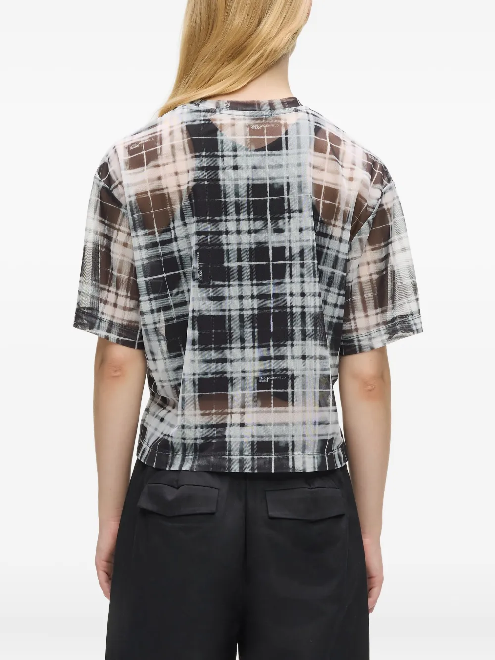 Karl Lagerfeld Jeans Geruite mesh T-shirt Wit