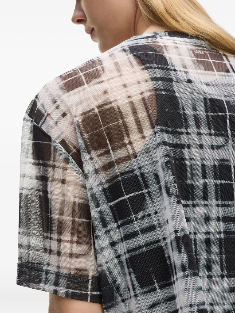 Karl Lagerfeld Jeans Geruite mesh T-shirt Wit