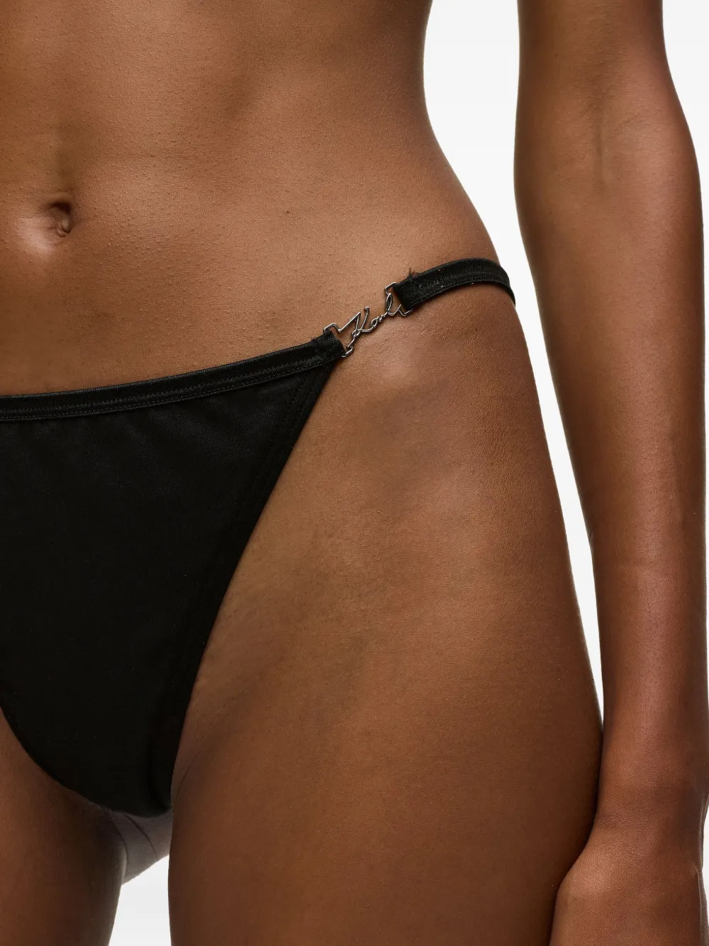 Karl Lagerfeld Signature High-leg Thong In Black