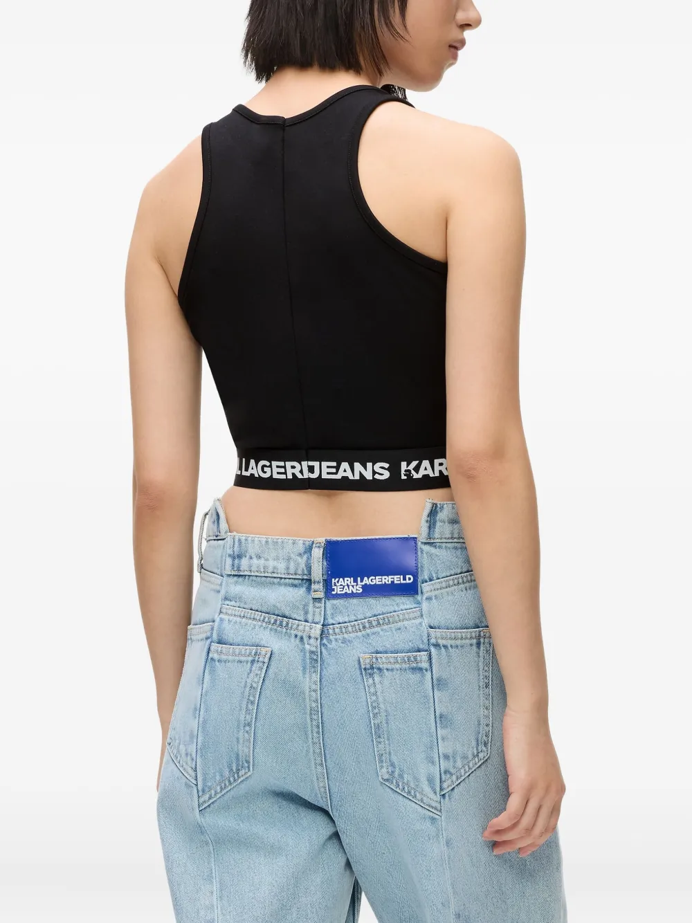 Karl Lagerfeld Jeans Logo-tape Tank Top In Black