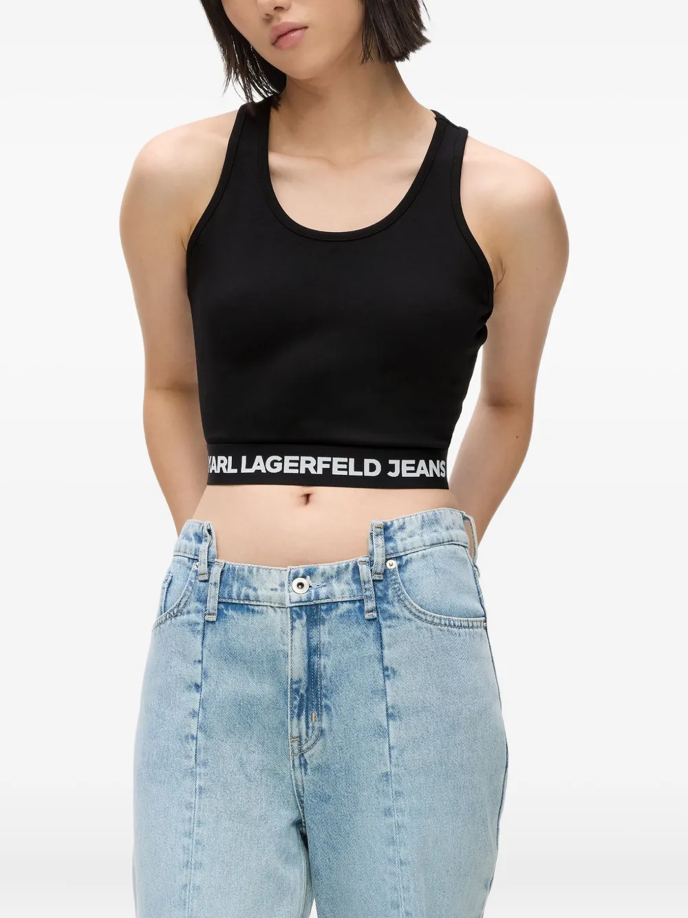 Karl Lagerfeld Jeans Logo-tape Tank Top In Black