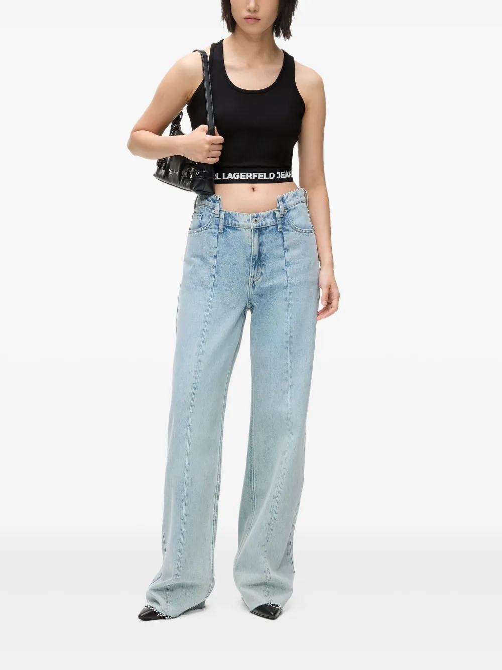 Karl Lagerfeld Jeans Logo-tape Tank Top In Black