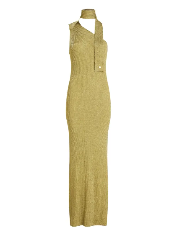 green emerald velvet dress Morticia Maxi Dress in Chain Knit Gold main image 0