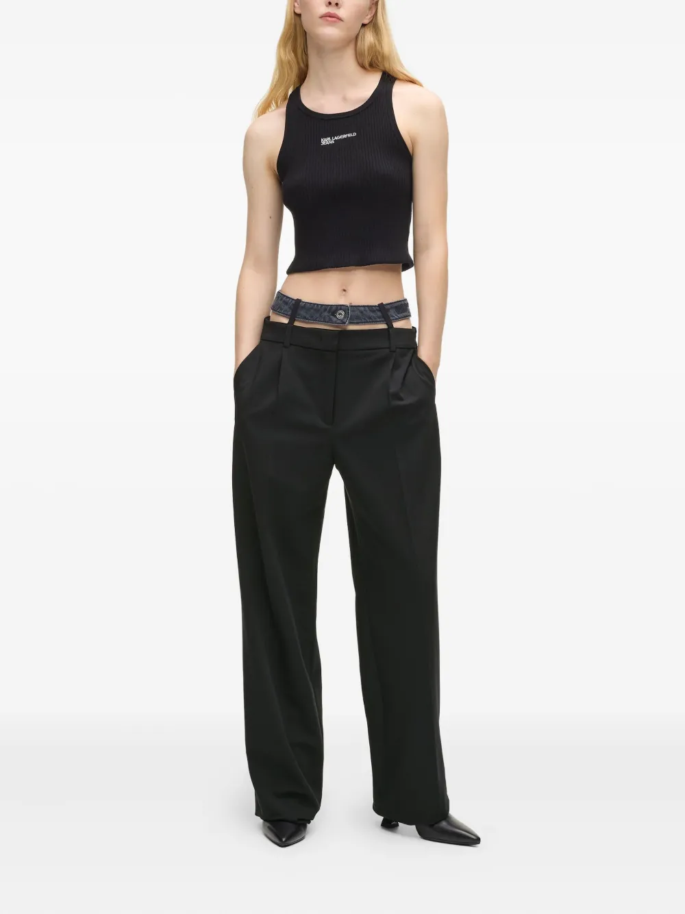 Karl Lagerfeld Jeans Broek met dubbele tailleband - Zwart