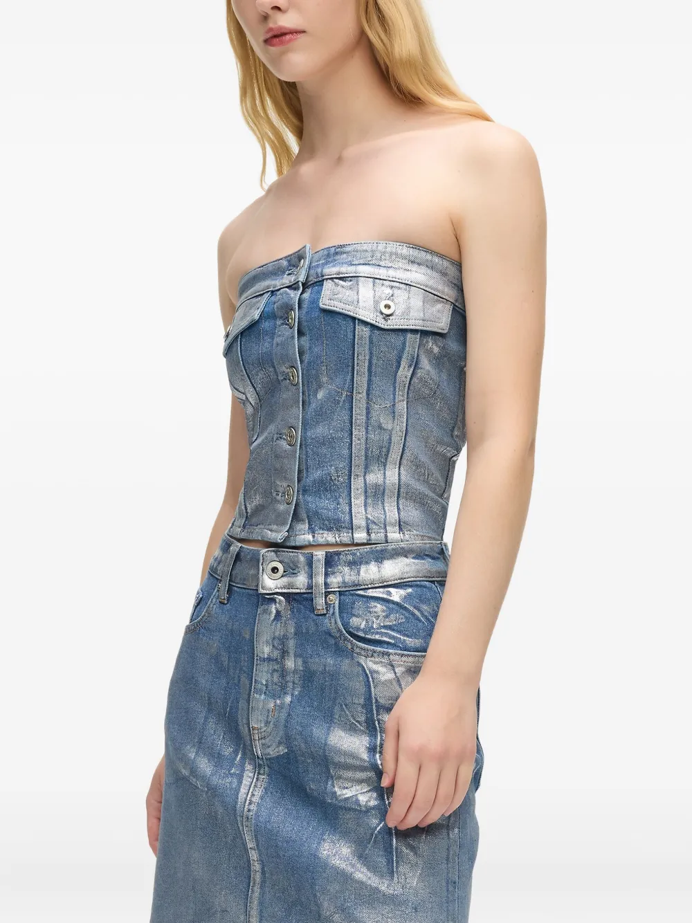 Karl Lagerfeld Jeans Denim bustier met knoopsluiting Blauw