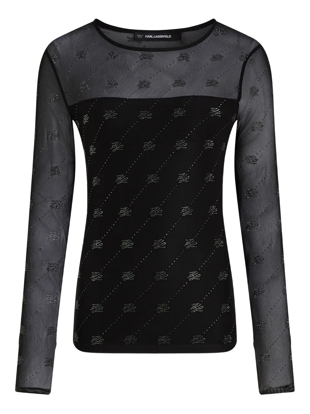 Karl Lagerfeld Top Autograph in rete con strass - Nero