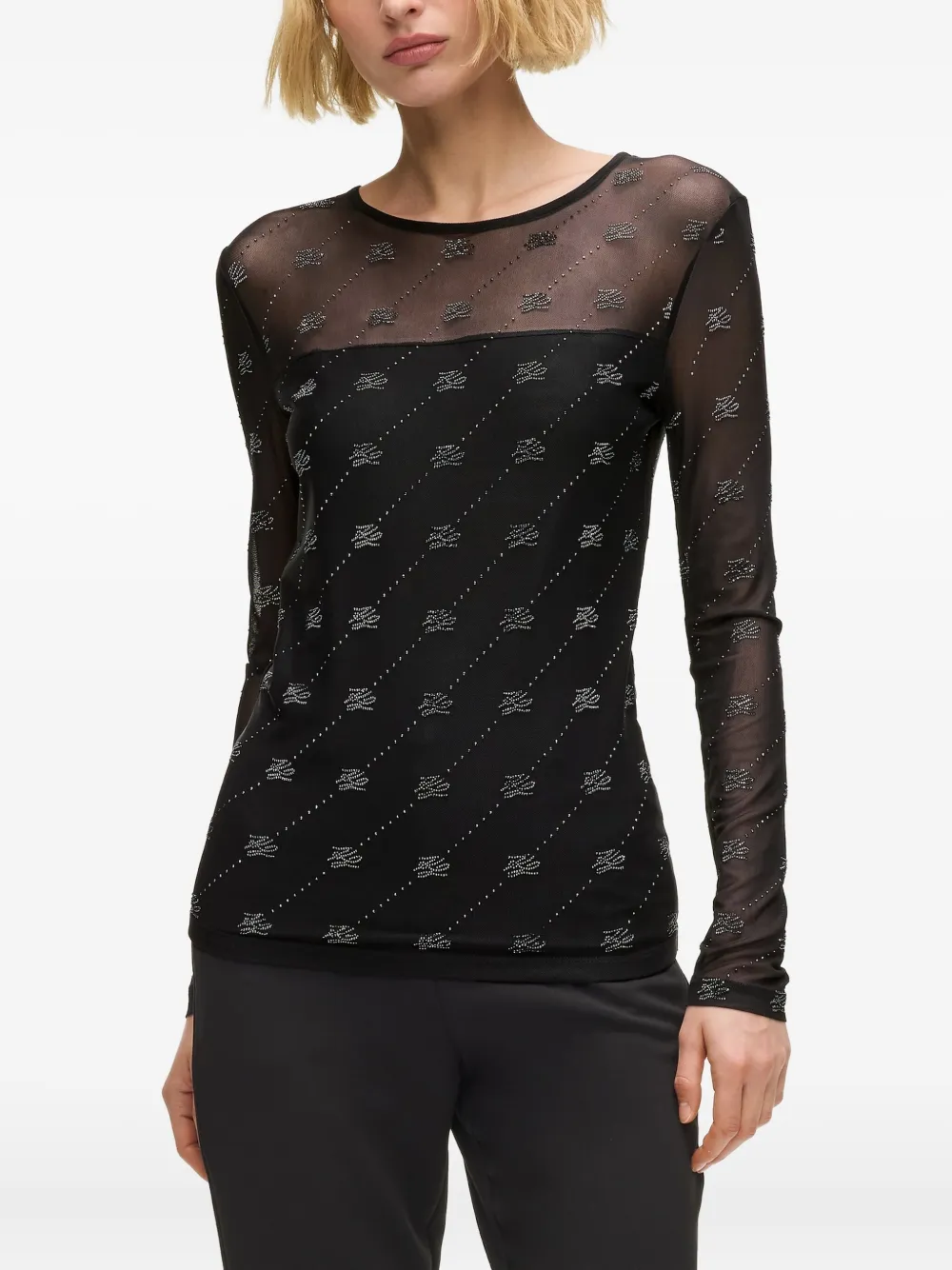 Karl Lagerfeld Autograph mesh top met stras Zwart