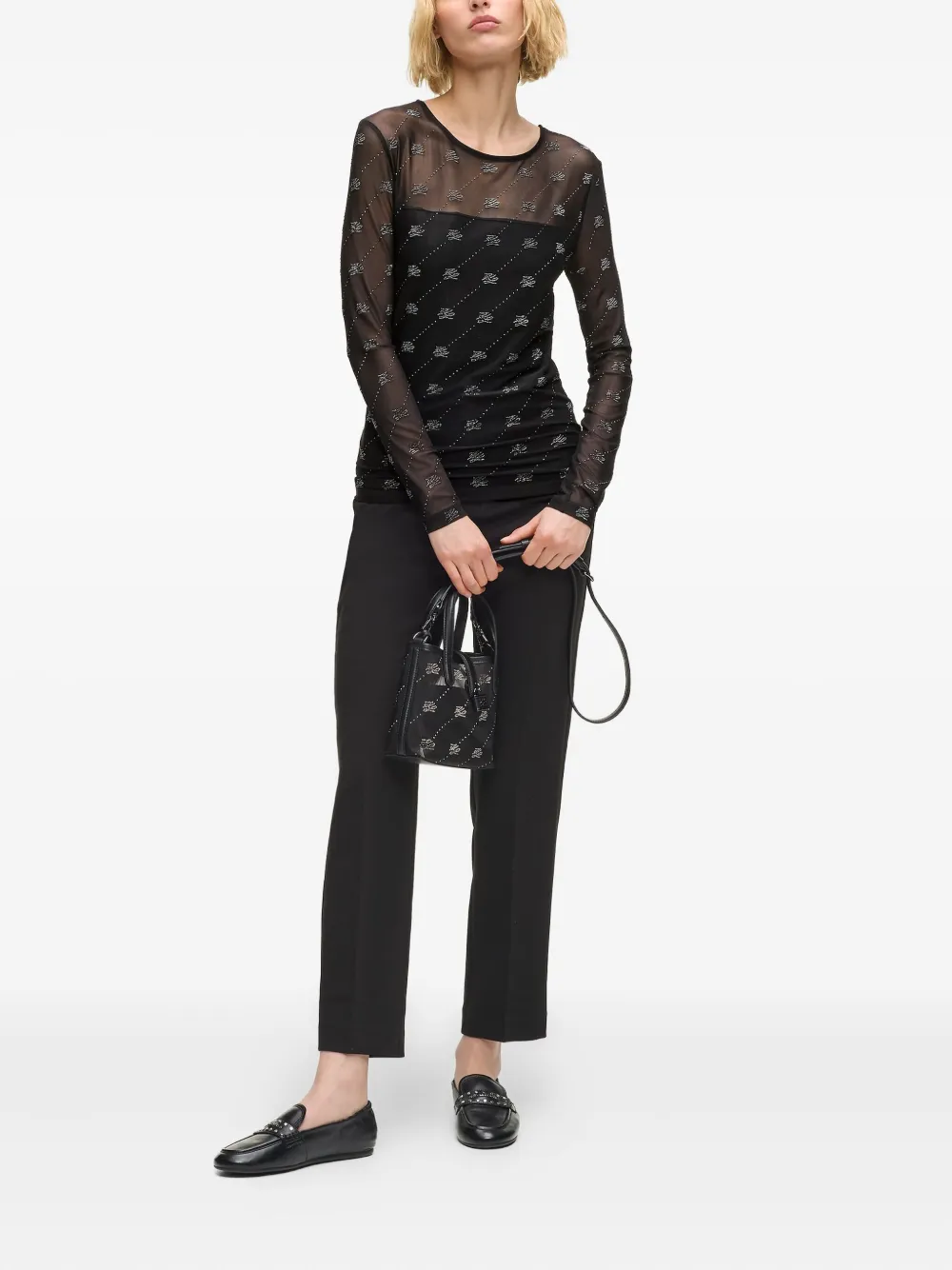 Karl Lagerfeld Autograph mesh top met stras Zwart