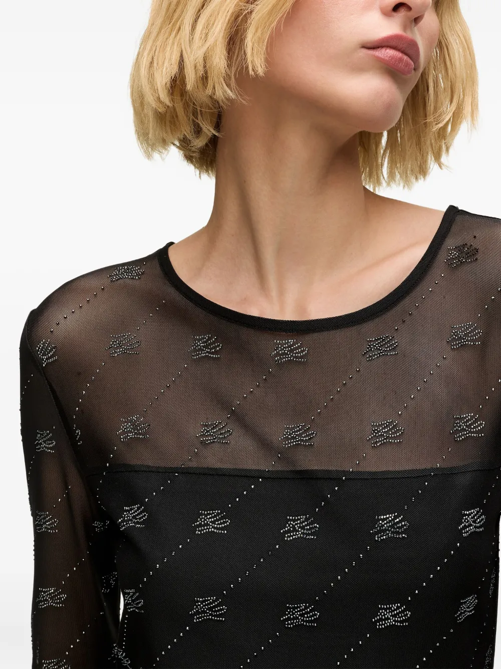 Karl Lagerfeld Autograph mesh top met stras Zwart