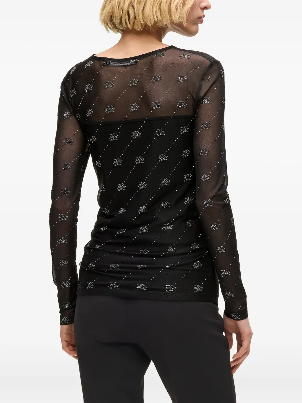 Karl Lagerfeld Autograph mesh top met stras Zwart