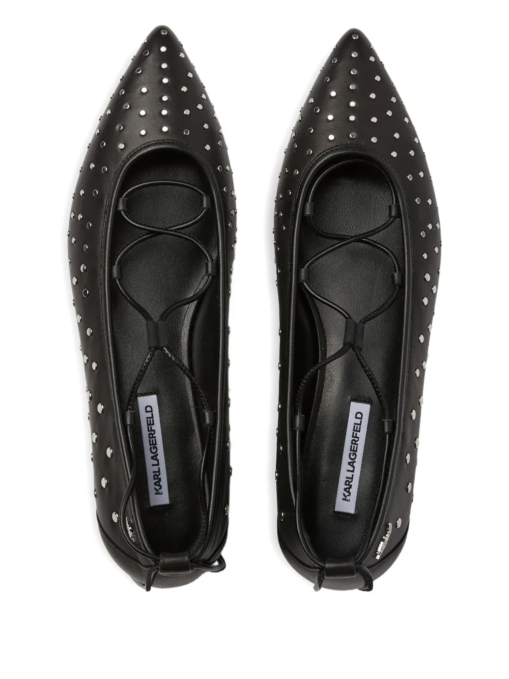 Karl Lagerfeld Ballerina's met veters en studs Zwart