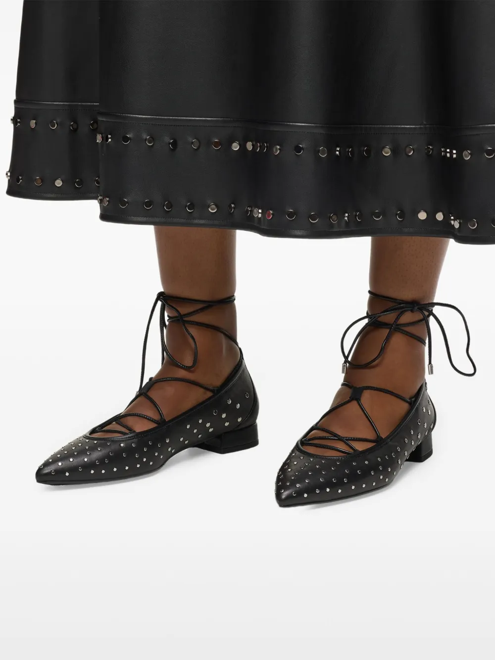 Karl Lagerfeld Ballerina's met veters en studs Zwart