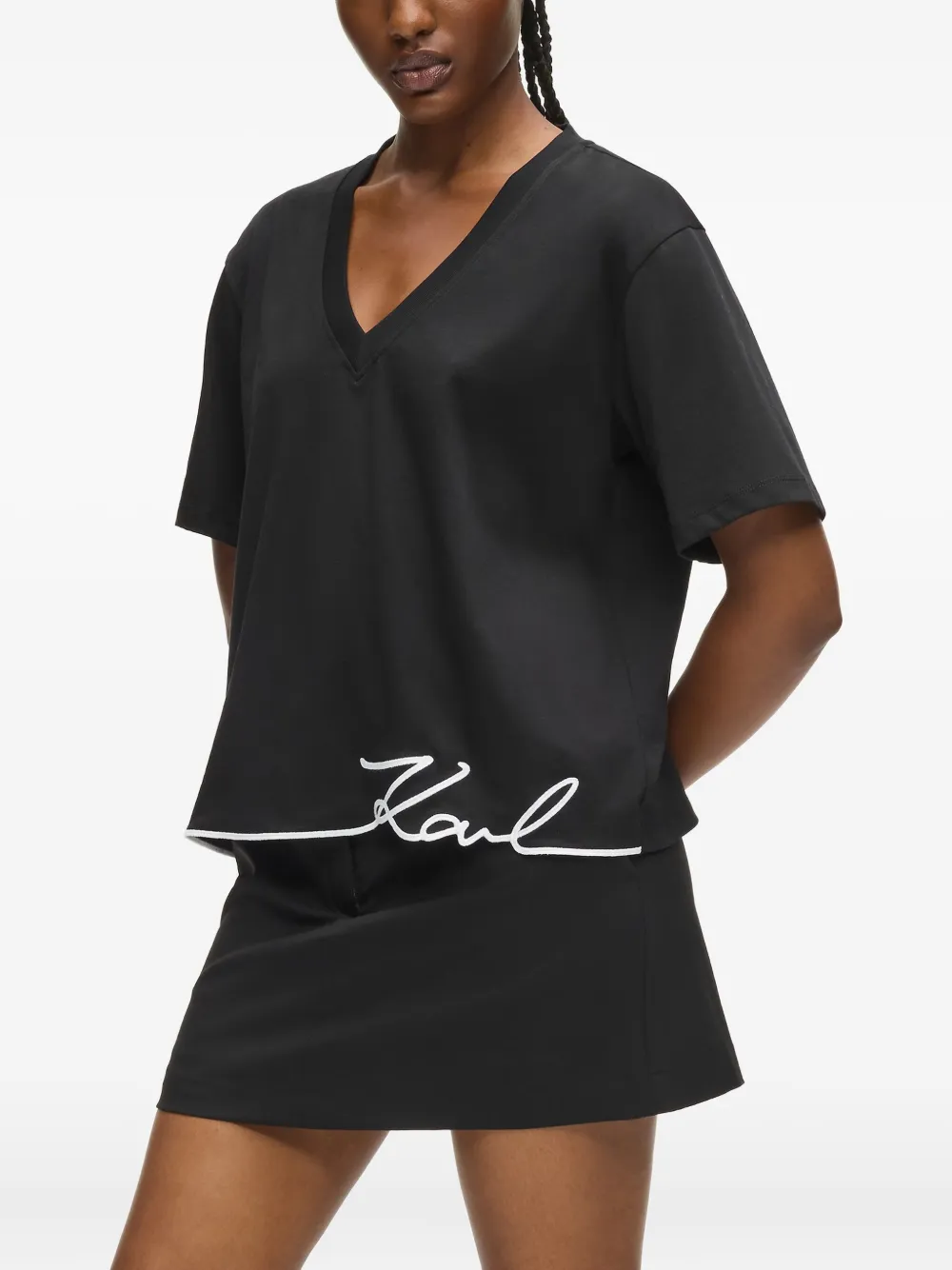 Karl Lagerfeld Short-sleeves V-neck T-shirt In Black