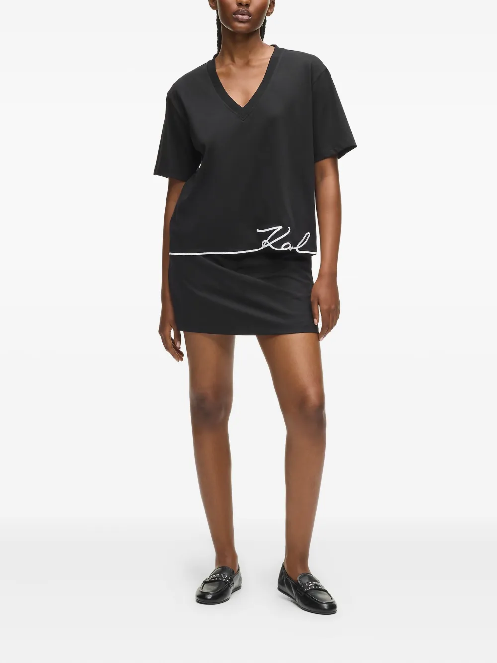Karl Lagerfeld Short-sleeves V-neck T-shirt In Black