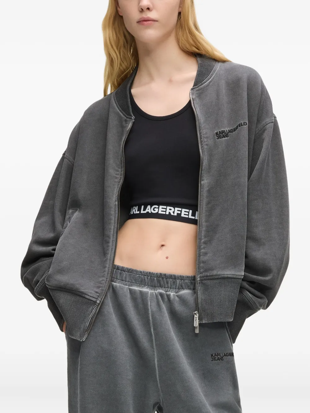 Karl Lagerfeld Jeans Washed Zip-up Sweatshirt In Brown