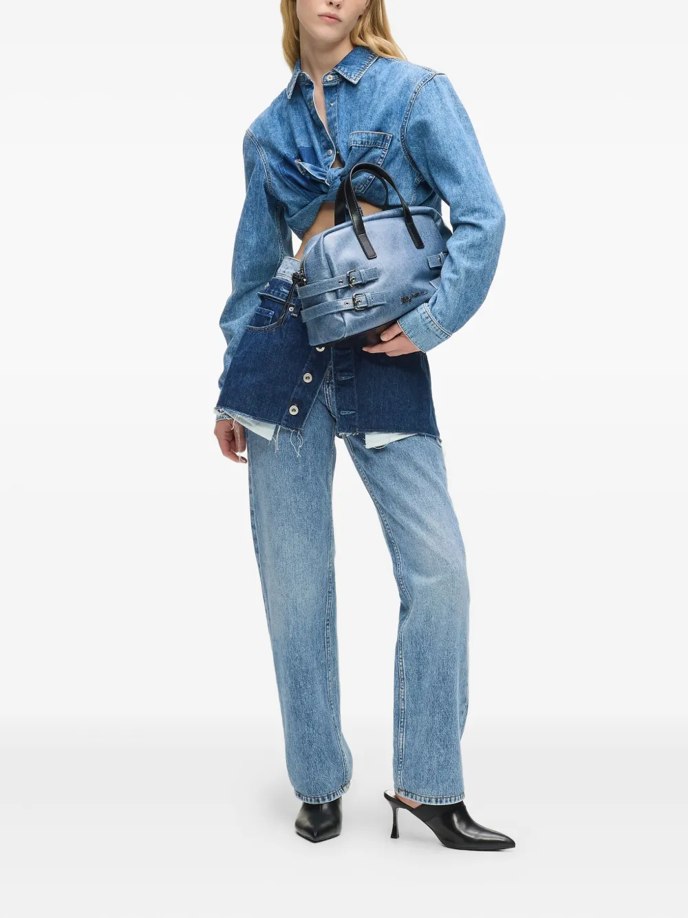 Karl Lagerfeld Jeans Denim bowlingtas met gesp - Blauw