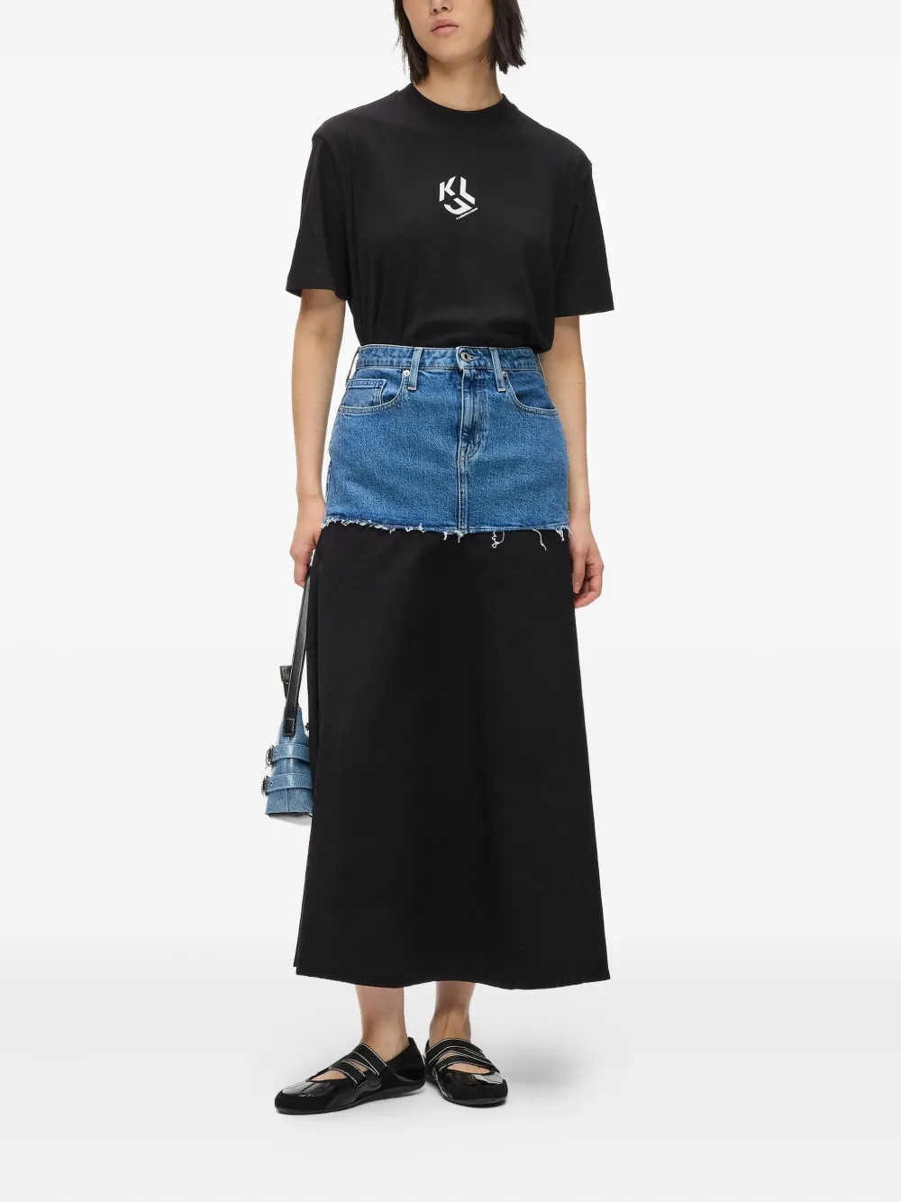 Karl Lagerfeld Jeans Maxi-rok met denim vlakken - Blauw