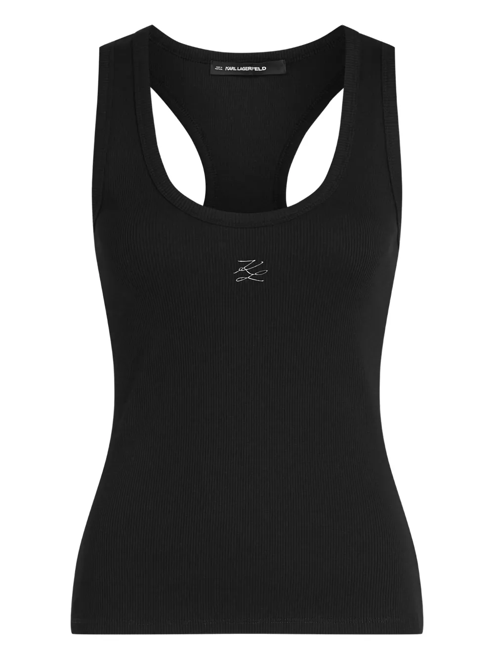 Karl Lagerfeld Autograph Ribbed Tank Top In Black