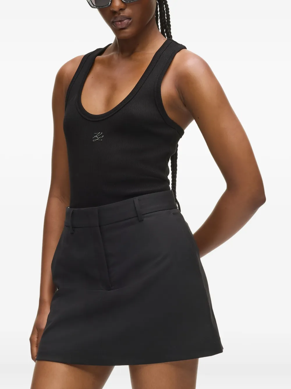 Karl Lagerfeld Autograph Ribbed Tank Top In Black