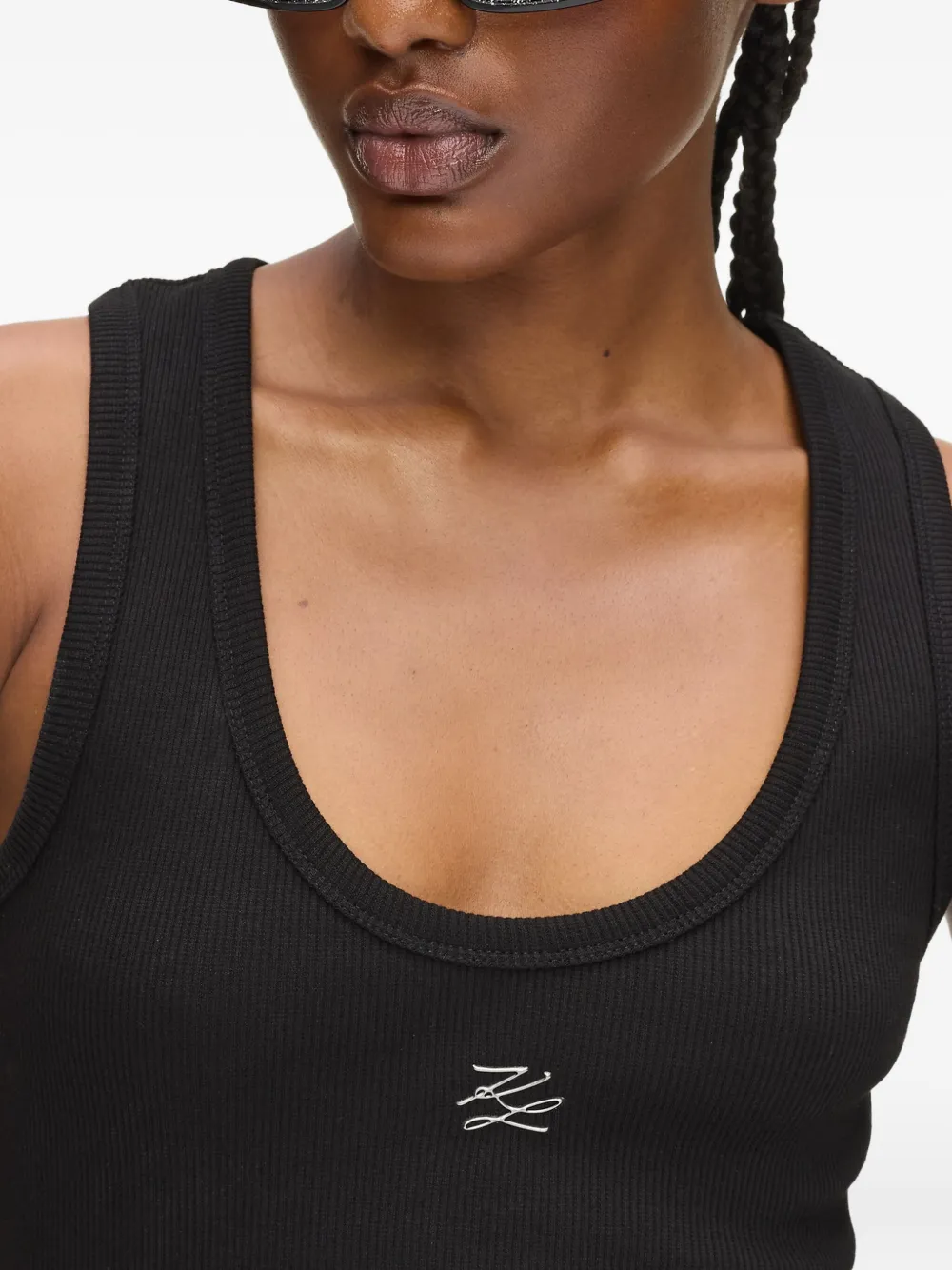 Karl Lagerfeld Autograph Ribbed Tank Top In Black