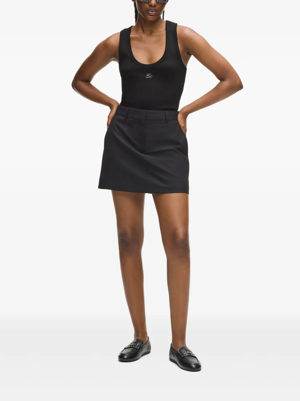 Karl Lagerfeld Autograph Ribbed Tank Top In Black