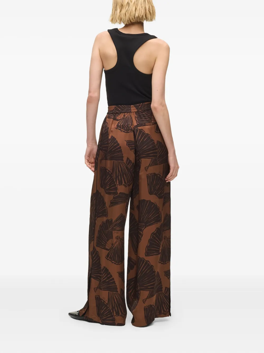 Karl Lagerfeld Fan-print Flared Pants In Brown