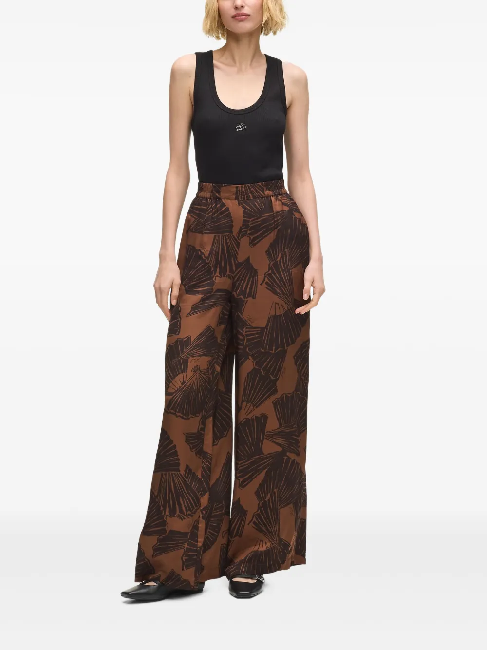 Karl Lagerfeld Flared broek met waaierprint - Bruin