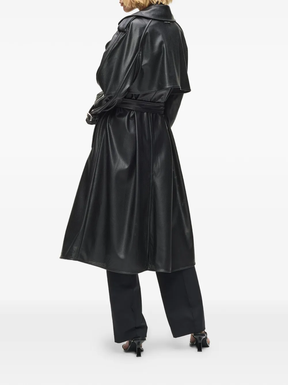 Karl Lagerfeld Perforated Belted Trench Coat In Black