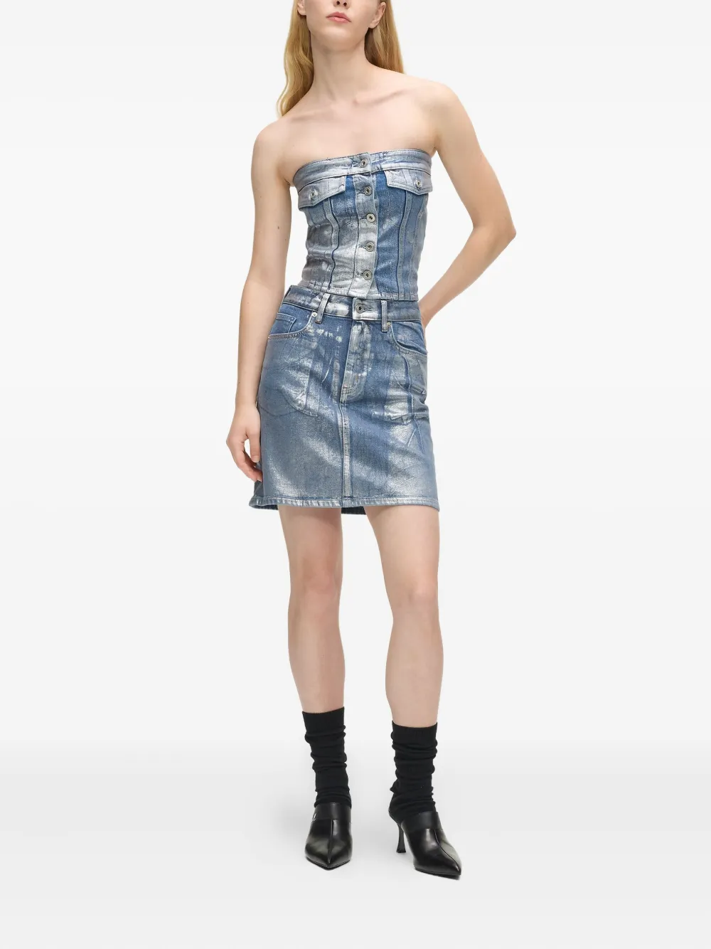 Karl Lagerfeld Jeans Gecoate denim mini-rok - Blauw