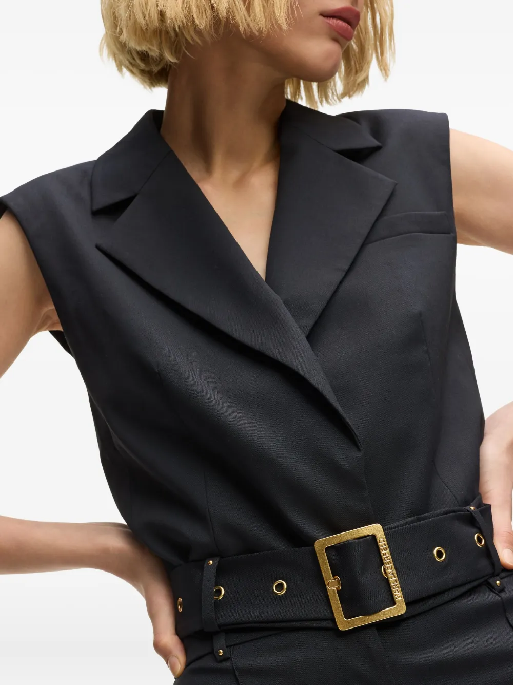 Karl Lagerfeld Gilet met ceintuur en studs Zwart