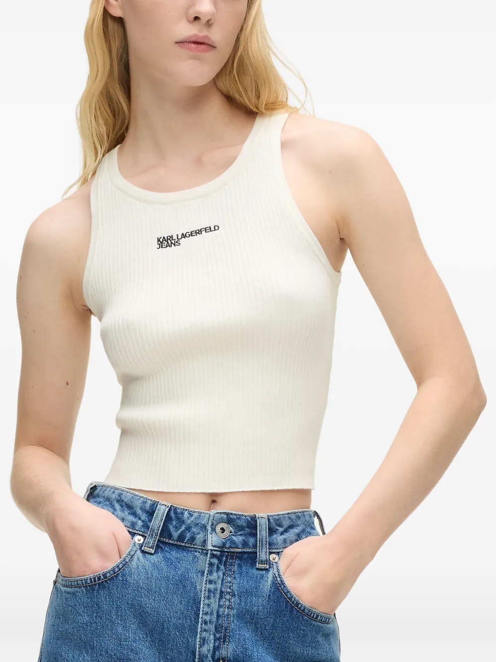 Karl Lagerfeld Jeans Geribbelde tanktop Beige