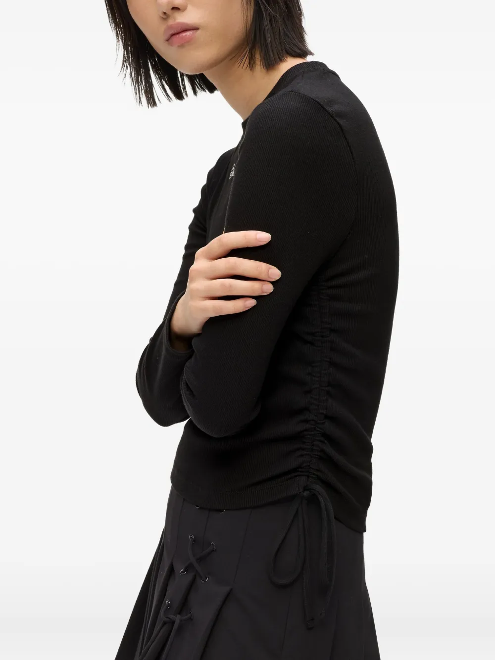 Karl Lagerfeld Jeans Geribbelde top met ruches Zwart