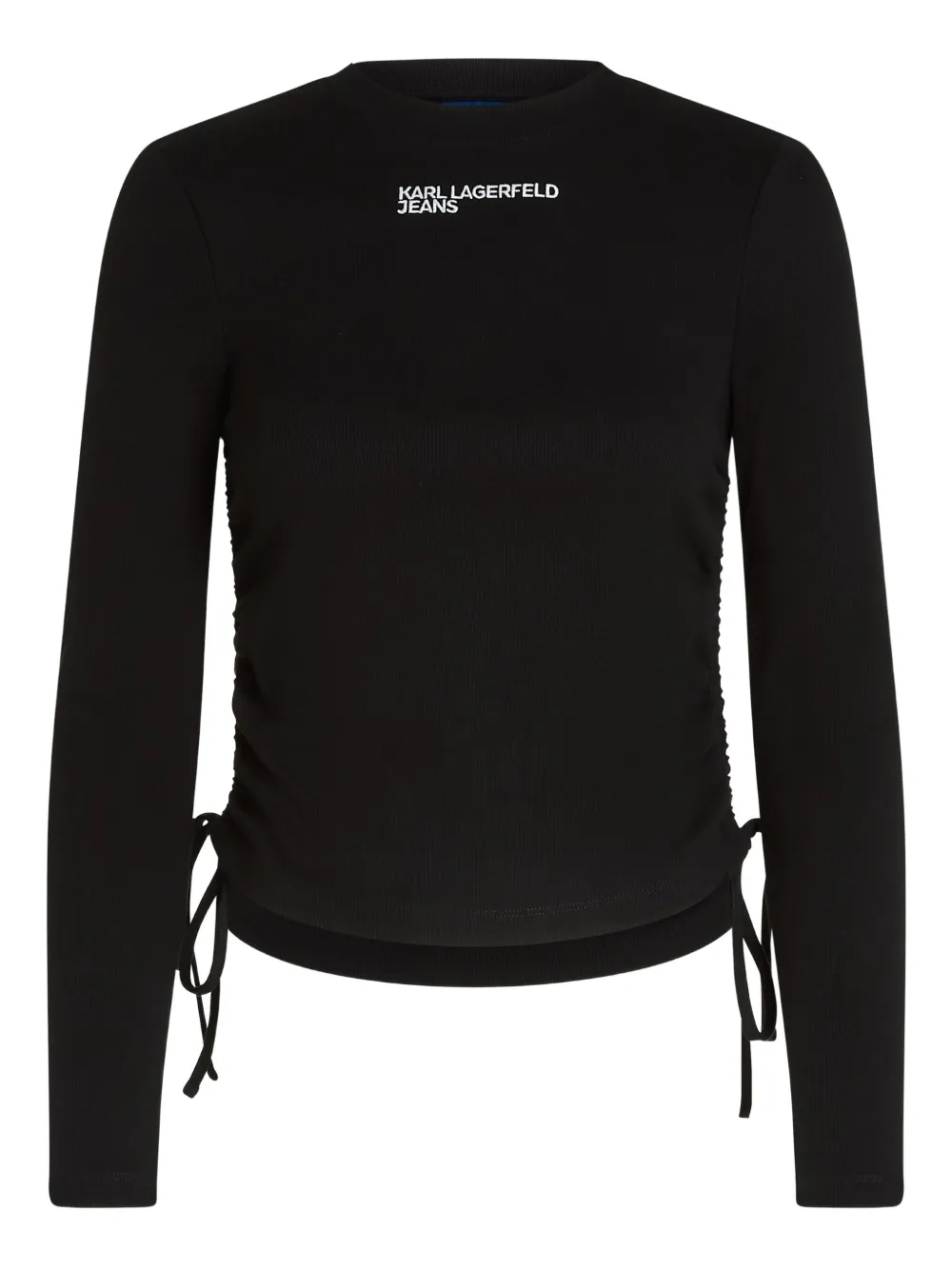 Karl Lagerfeld Jeans Ruched Ribbed Top In Black