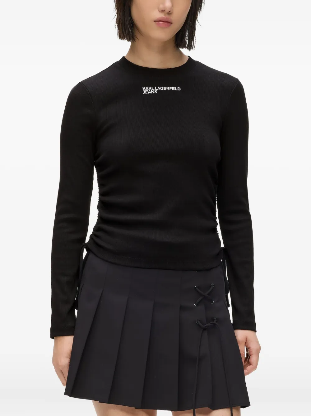 Karl Lagerfeld Jeans Geribbelde top met ruches Zwart