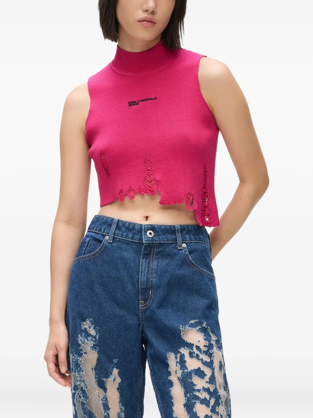 Karl Lagerfeld Jeans Gerafelde top met col Roze