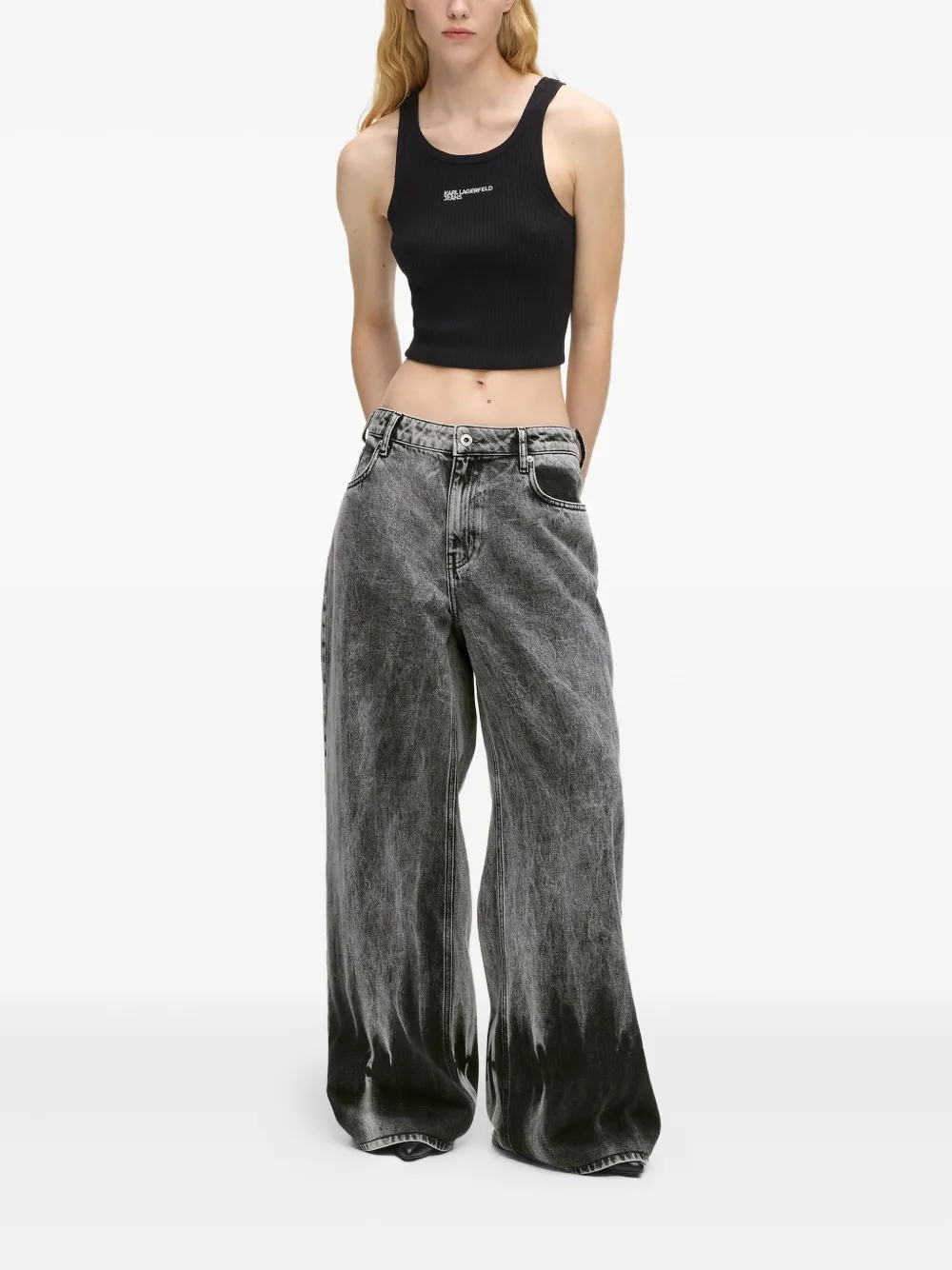 Karl Lagerfeld Jeans Low-rise Wide-leg Jeans In Gray